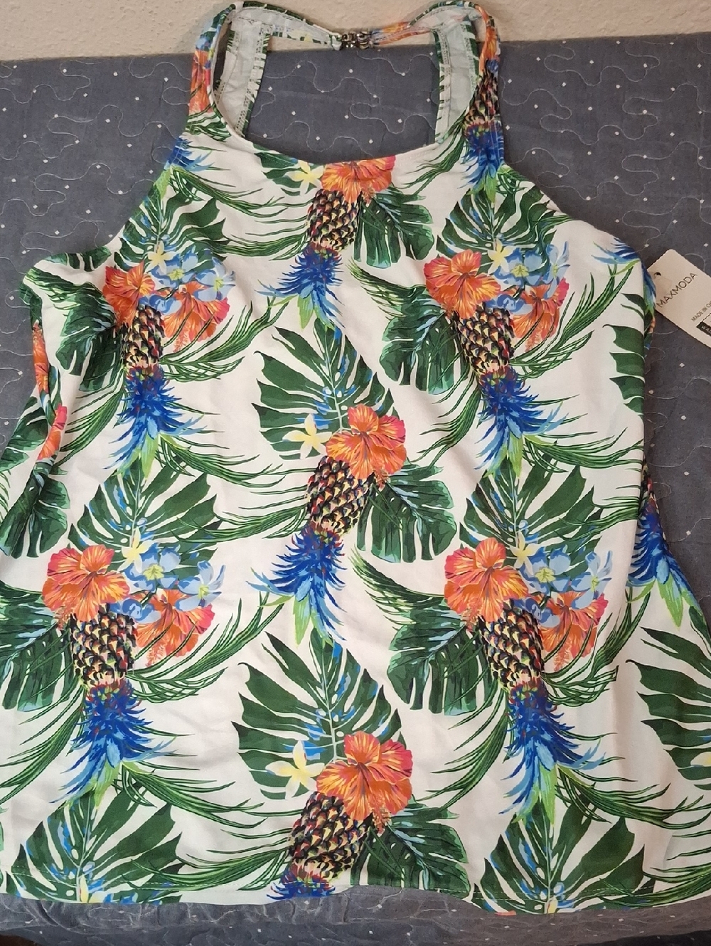 Tropical Pineapple Print Tankini Swim Top size XL NWT